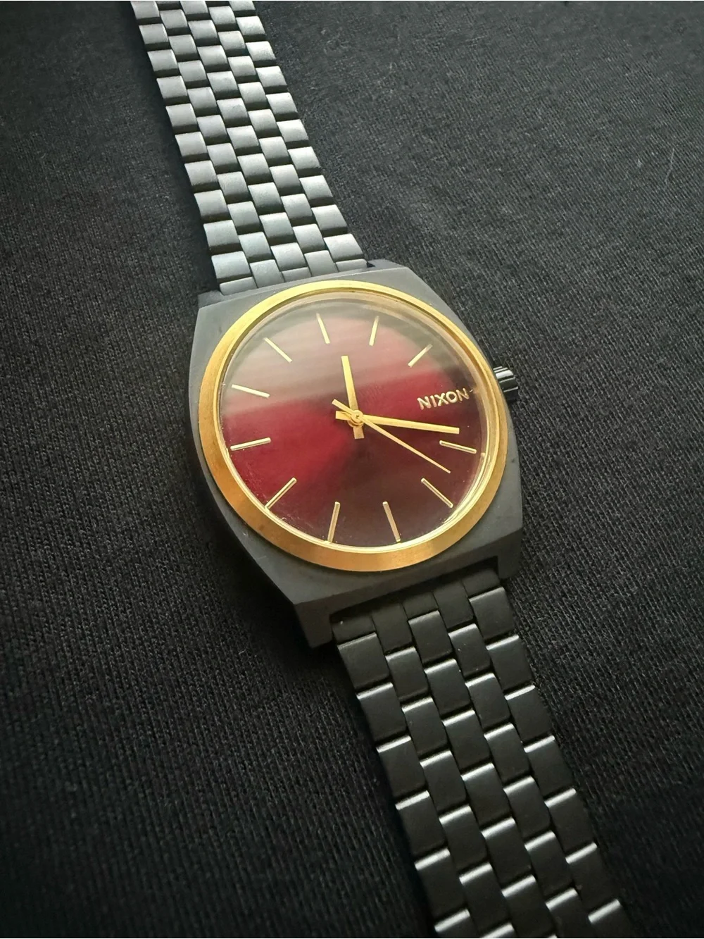 Nixon Black Watch with Burgundy Dial and Gold Accents
